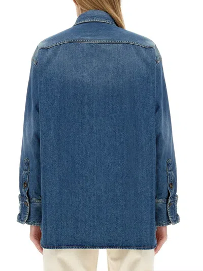 Victoria Beckham Roomy Fit Shirt Featuring Pocket In Blue