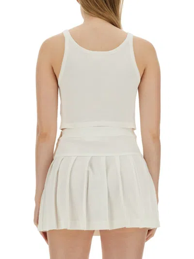 Palm Angels White Cropped Tank Top With Embroidered Logo In Cotton Woman