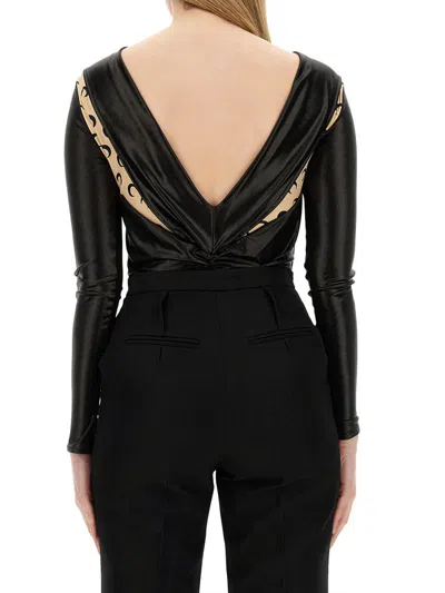 Marine Serre Draped Viscose Bodysuit With Crescent Moon Print Design For Women