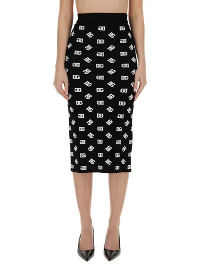 Dolce & Gabbana Chic Black Mambo Midi Skirt With White Pots