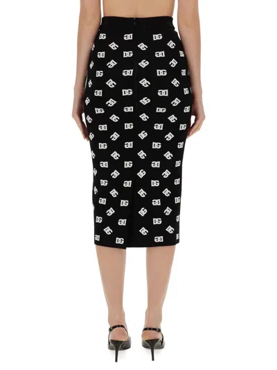 Dolce & Gabbana Chic Black Mambo Midi Skirt With White Pots
