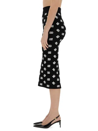 Dolce & Gabbana Chic Black Mambo Midi Skirt With White Pots
