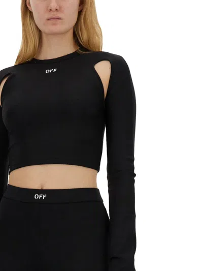 Off-white Cropped Top With Cut-out Shoulder Details
