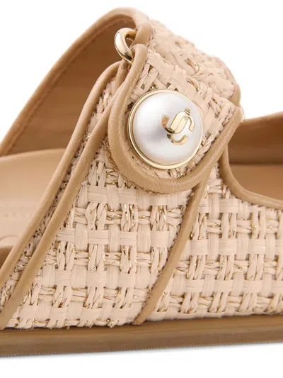 Jimmy Choo Fayence Leather-trimmed Raffia Sandals In Neutral