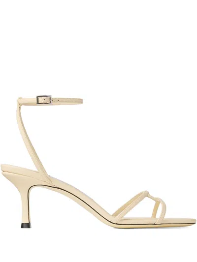 Jimmy Choo Snake-embossed 1998 Leo Metallic Leather Ankle-strap Sandals In Neutral