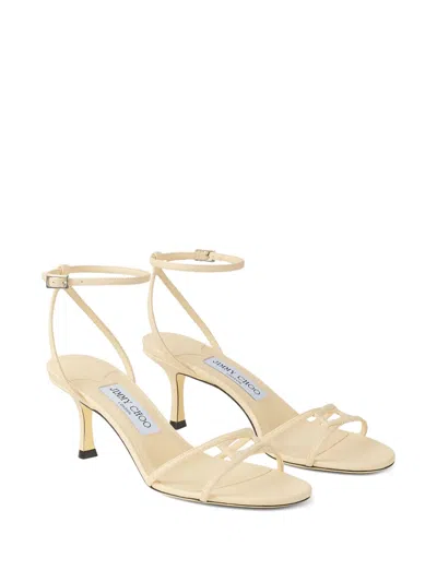 Jimmy Choo Snake-embossed 1998 Leo Metallic Leather Ankle-strap Sandals In Neutral