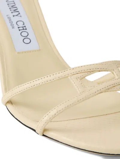 Jimmy Choo Snake-embossed 1998 Leo Metallic Leather Ankle-strap Sandals In Neutral