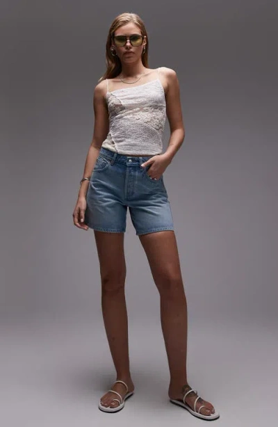 Topshop Editor High Waist Mid Thigh Denim Shorts