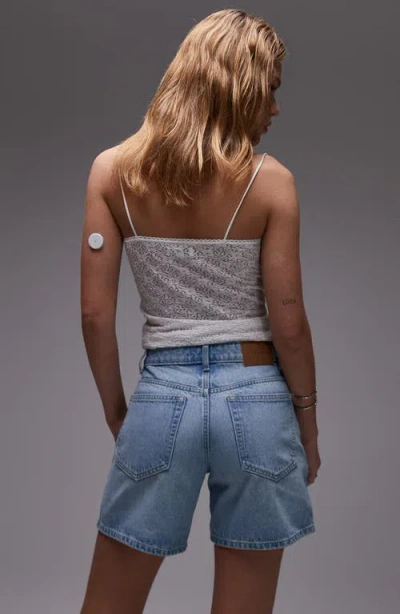 Topshop Editor High Waist Mid Thigh Denim Shorts