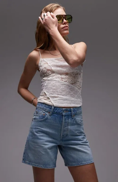 Topshop Editor High Waist Mid Thigh Denim Shorts