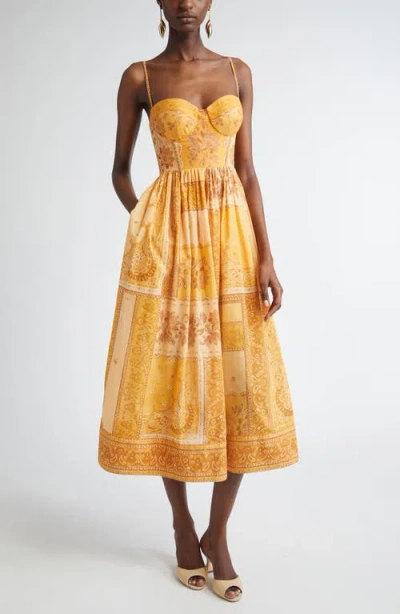 Zimmermann Lucky Corset Midi Dress Mustard Banana In Brown