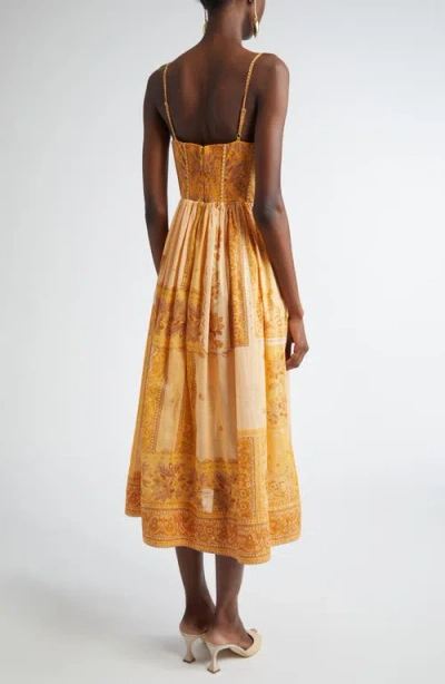 Zimmermann Lucky Corset Midi Dress Mustard Banana In Brown