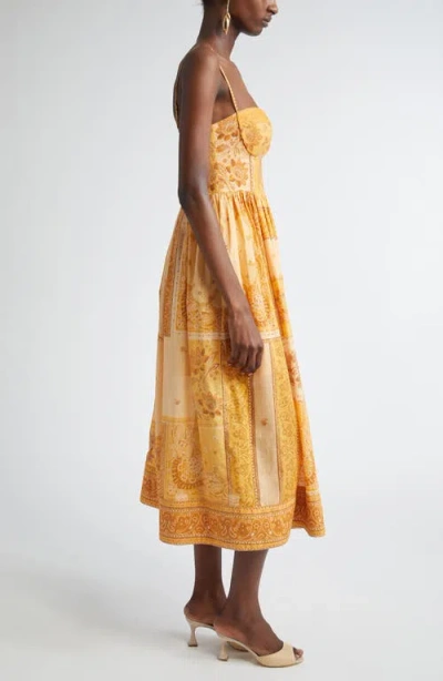 Zimmermann Lucky Corset Midi Dress Mustard Banana In Brown