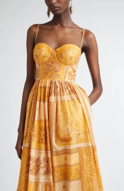 Zimmermann Lucky Corset Midi Dress Mustard Banana In Brown