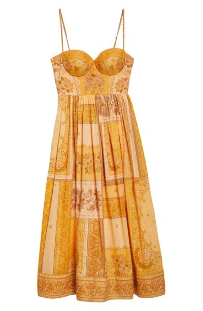 Zimmermann Lucky Corset Midi Dress Mustard Banana In Brown