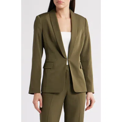 Tahari Asl Brushed Woven One-button Blazer In Green