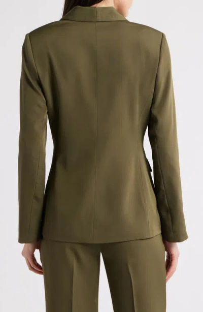 Tahari Asl Brushed Woven One-button Blazer In Green