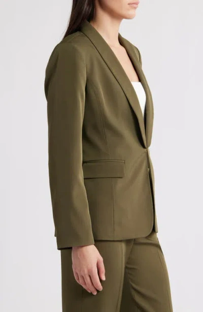 Tahari Asl Brushed Woven One-button Blazer In Green