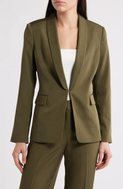 Tahari Asl Brushed Woven One-button Blazer In Green
