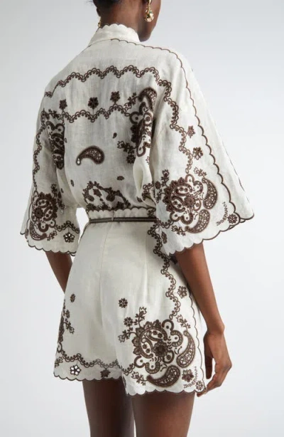 Zimmermann Ascension Leather-trimmed Broderie Anglaise Linen Shirt