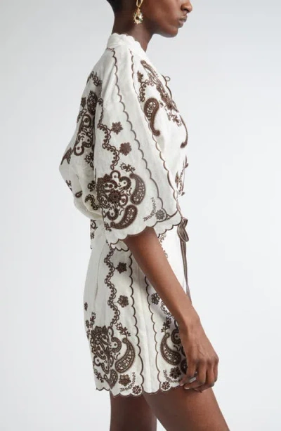 Zimmermann Ascension Leather-trimmed Broderie Anglaise Linen Shirt