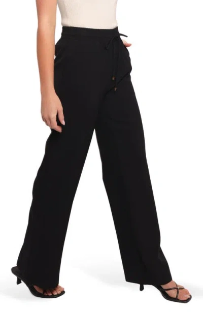 Petal And Pup Petal & Pup Tie Waist Wide Leg Crepe Pants In Black