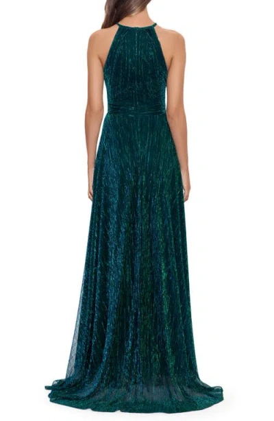 Betsy & Adam Metallic Halter Gown