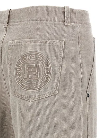 Fendi Wide Leg Denim Trousers With Multiple Pockets
