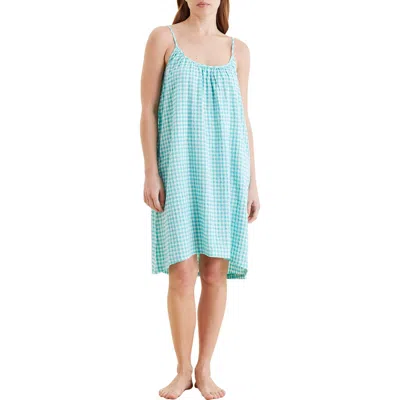 Papinelle Seersucker Strappy Nightgown In Blue