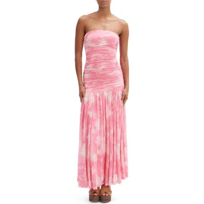 Bardot Solana Blurred Floral Drop Waist Mesh Maxi Dress In Pink Flora