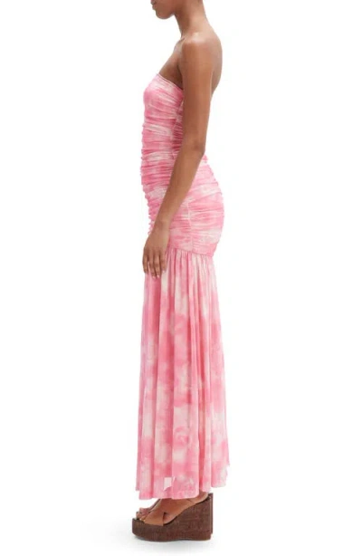 Bardot Solana Blurred Floral Drop Waist Mesh Maxi Dress In Pink Flora