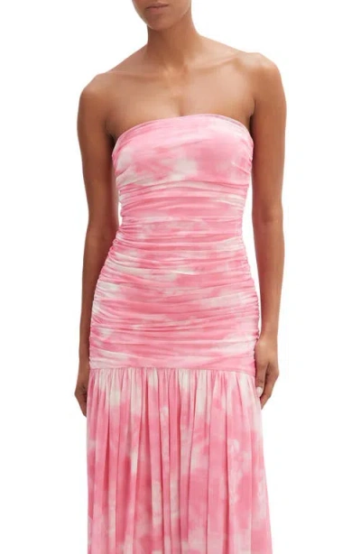 Bardot Solana Blurred Floral Drop Waist Mesh Maxi Dress In Pink Flora