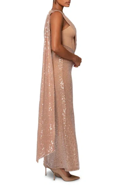 Jluxlabel Amani Sequin Drape Sleeveless Gown In Neutral