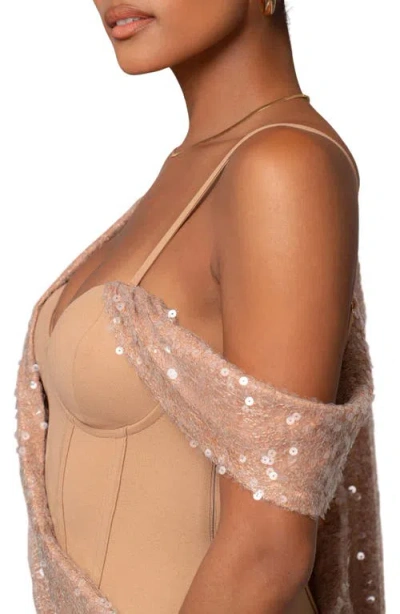 Jluxlabel Amani Sequin Drape Sleeveless Gown In Neutral