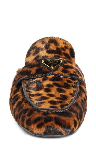 Prada Leather Leopard Logo Mules