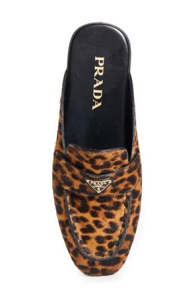 Prada Leather Leopard Logo Mules