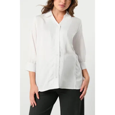 Marion Three-quarter Sleeve Twill Maternity Button-up Top In White