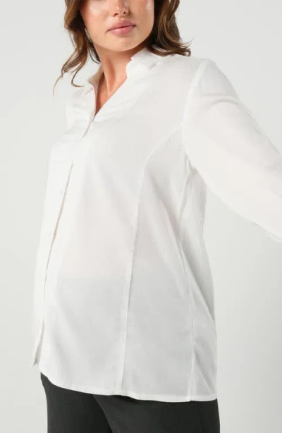 Marion Three-quarter Sleeve Twill Maternity Button-up Top In White