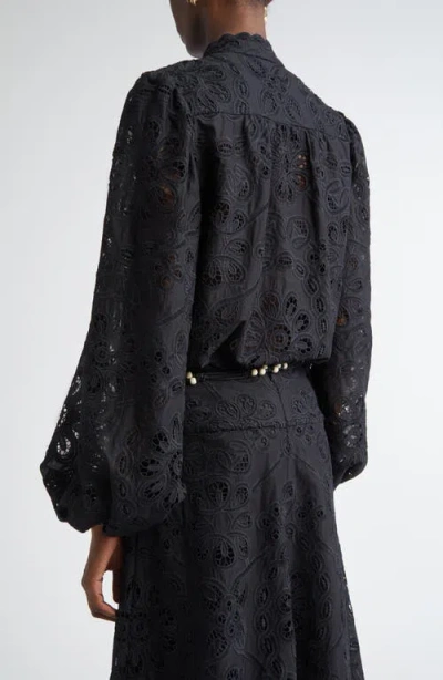 Zimmermann Rhiannon Guipure Lace Trim Cotton Shirt In Black