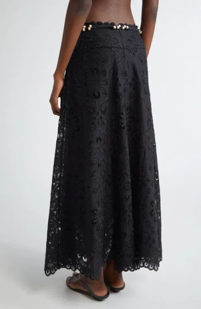 Zimmermann Flared Midi Skirt With Embroidered Openwork Design In Black