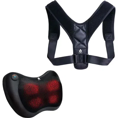 Pursonic Shiatsu Heating Neck & Back Massager + Adjustable Posture Corrector Bundle Deep Tissue Mass