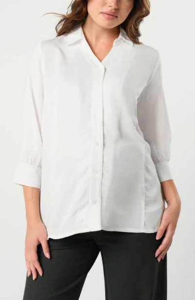 Marion Three-quarter Sleeve Twill Maternity Button-up Top In White
