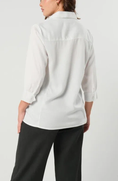 Marion Three-quarter Sleeve Twill Maternity Button-up Top In White