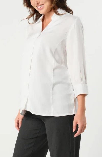 Marion Three-quarter Sleeve Twill Maternity Button-up Top In White