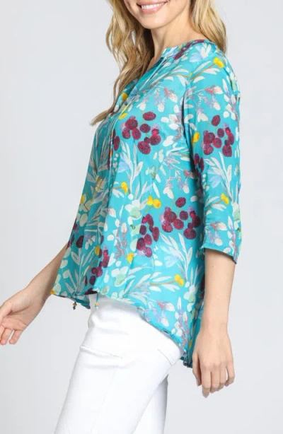 Apny Print Tassel Split Neck Chiffon Top In Multi