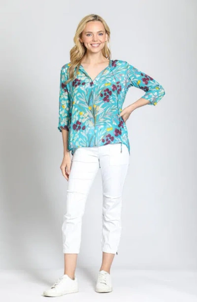 Apny Print Tassel Split Neck Chiffon Top In Multi