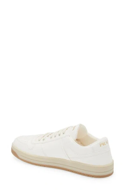 Prada Streamlined Leather Low-top Sneakers With Metallic Accent