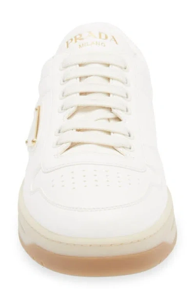 Prada Streamlined Leather Low-top Sneakers With Metallic Accent