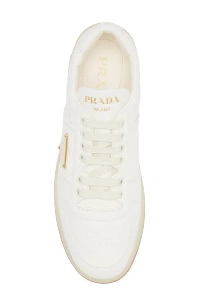 Prada Streamlined Leather Low-top Sneakers With Metallic Accent