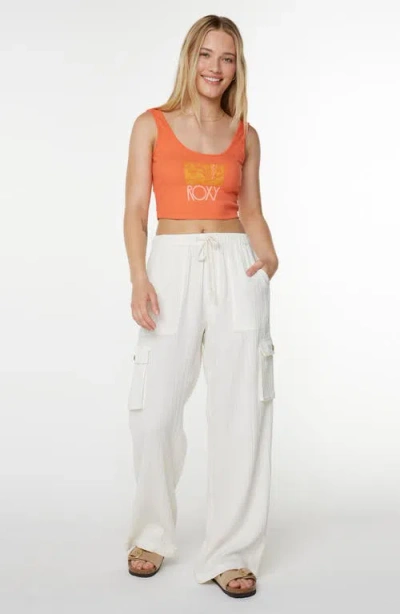 Roxy Precious Cargo Beach Cotton Gauze Pants In White
